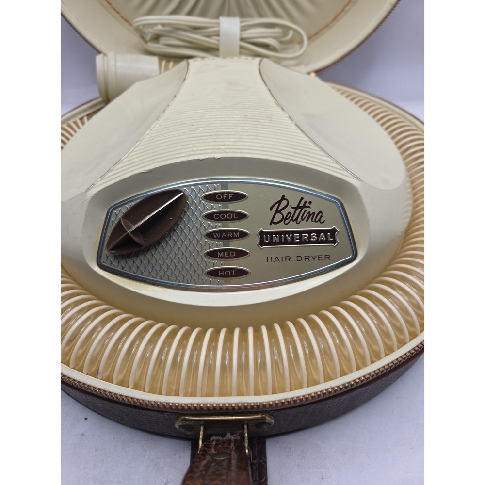 1960's Bettina Universal Hairdryer in Faux Alligator Case Soft Bonnet WORKS! GD - Picture 2 of 9